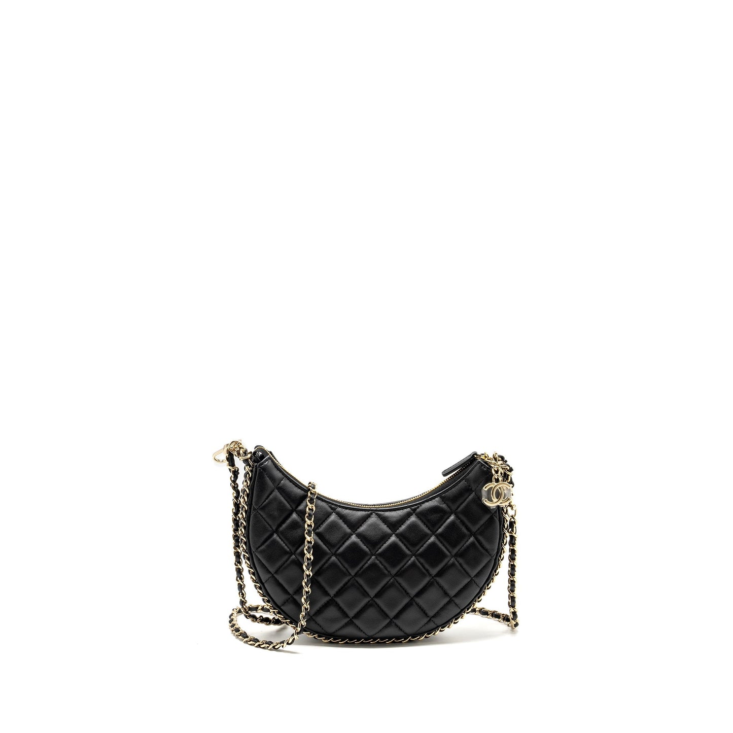 Chanel Small moon Hobo Bag Lambskin Black LGHW (Microchip)