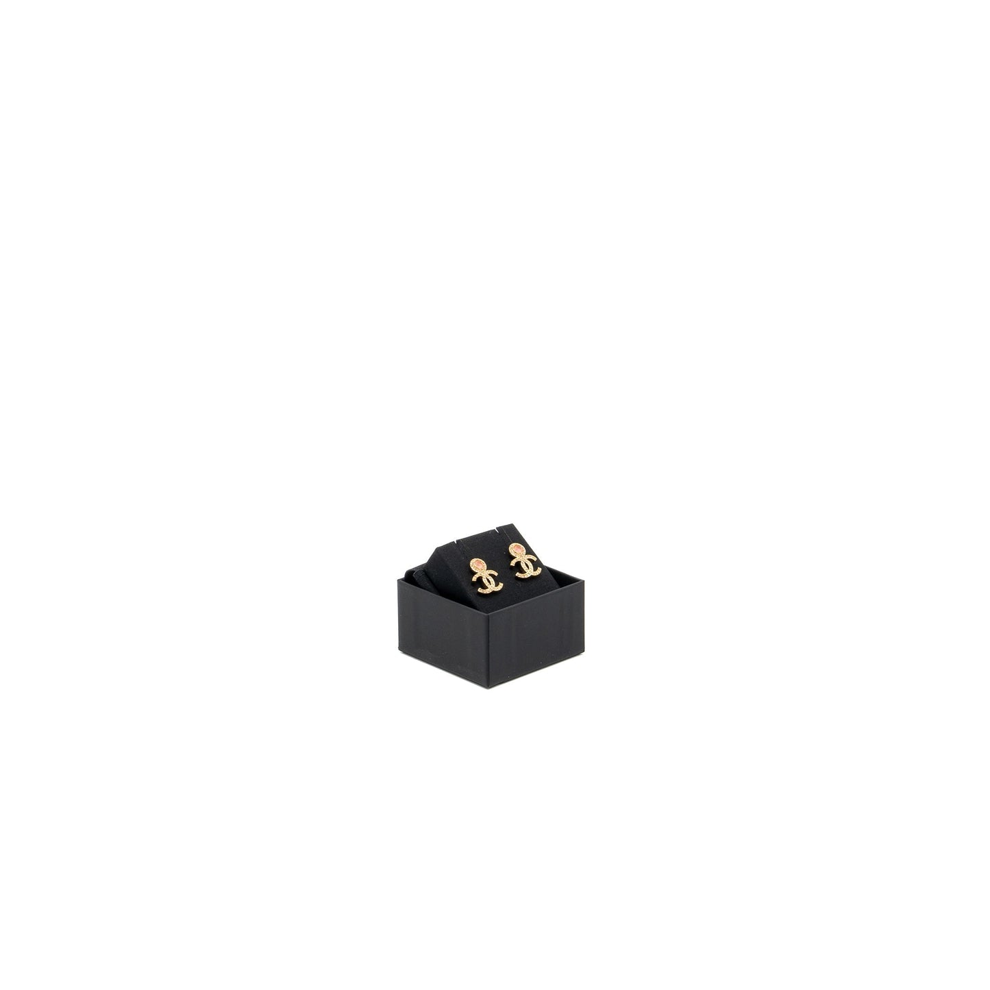 Chanel cc logo earrings with pink/crystal Gold tone