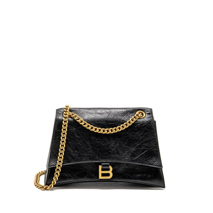 Balenciaga Medium Womenâs Crush Chain Purse Calfskin Black