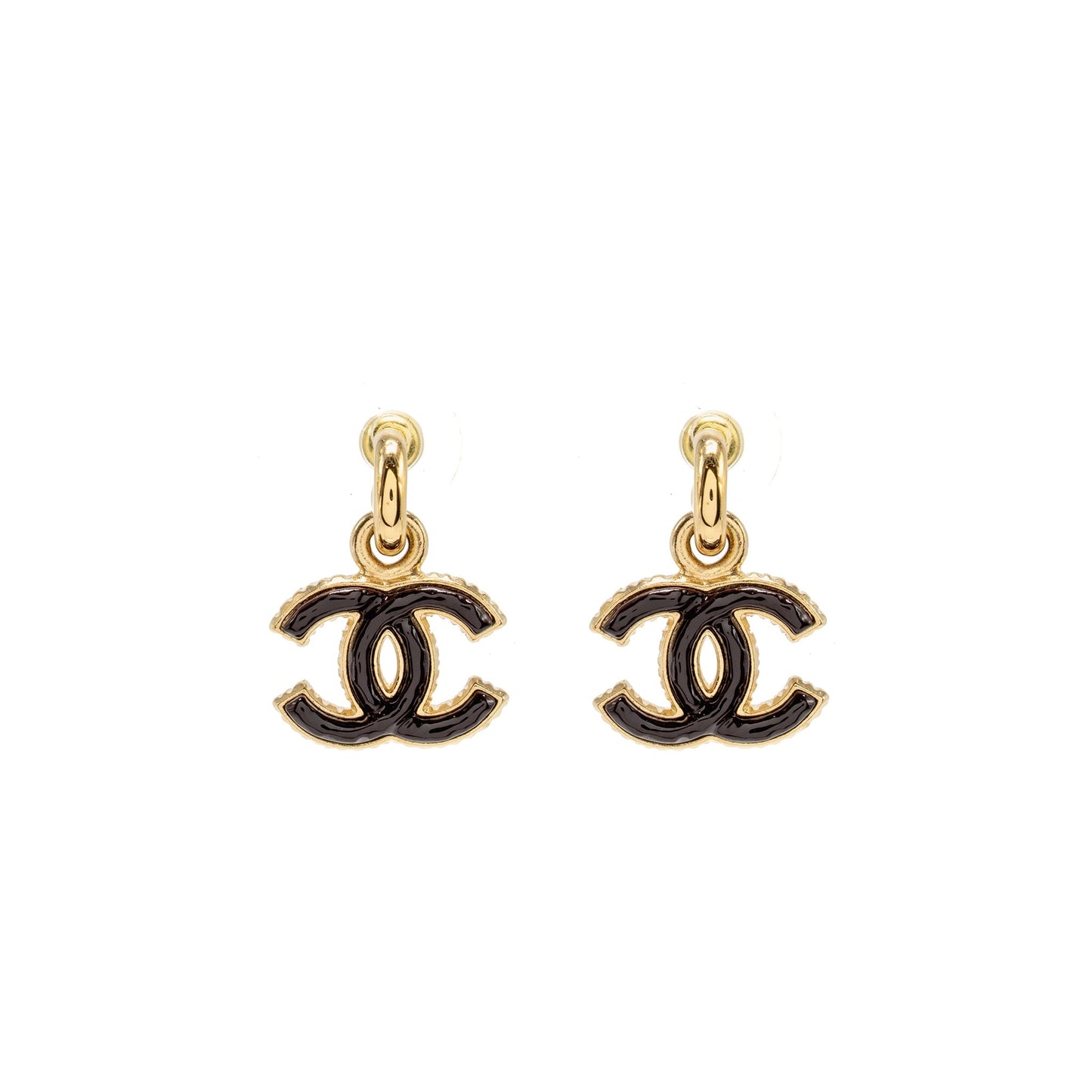 Chanel CC logo drop earrings burgundy / gold tone