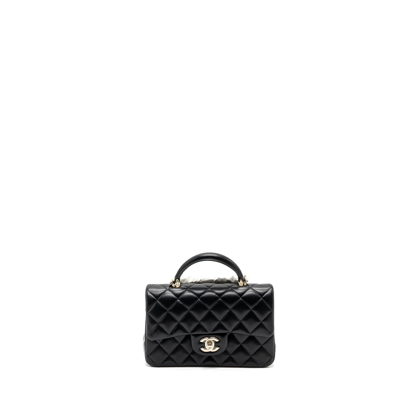 Chanel top handle mini rectangular flap bag lambskin black LGHW (microchip)