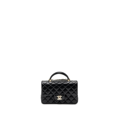 Chanel top handle mini rectangular flap bag lambskin black LGHW (microchip)