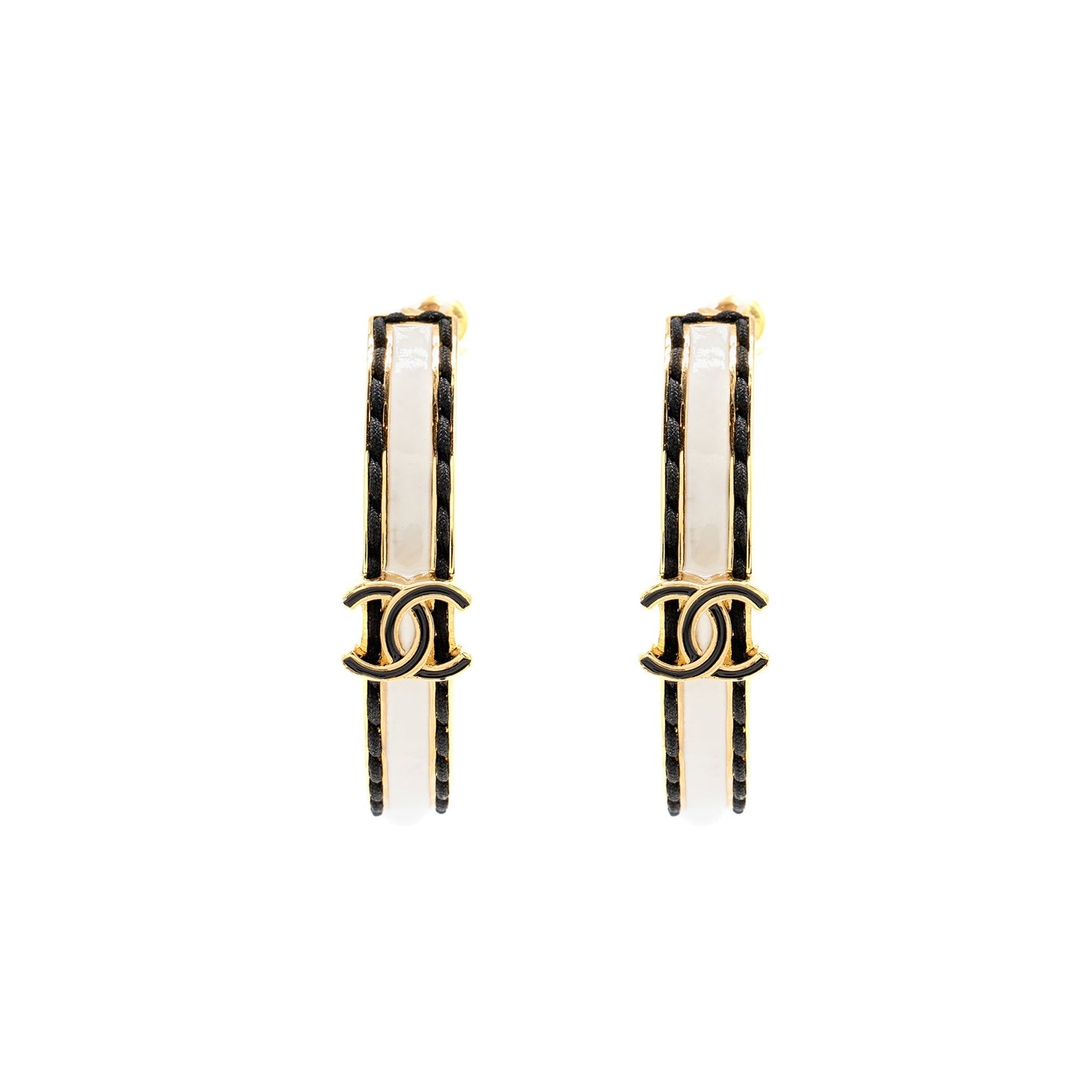 Chanel Enamel mini CC Logo Hoop Earrings Light gold tone