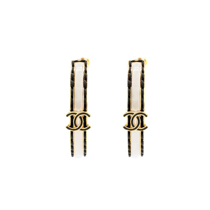 Chanel Enamel mini CC Logo Hoop Earrings Light gold tone
