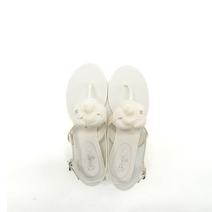 Chanel Size 39 Camellia Sandals white