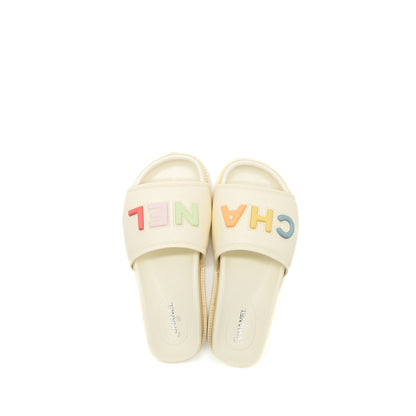 Chanel Size 38 Letter Sandal Leather White/Multicolour
