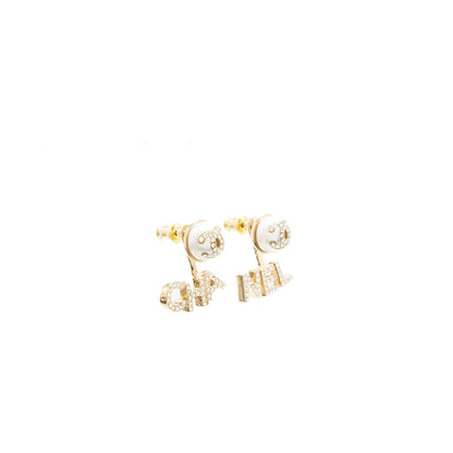 Chanel Letter/CC Logo Earrings Crystal/Pearl Light Gold Tone