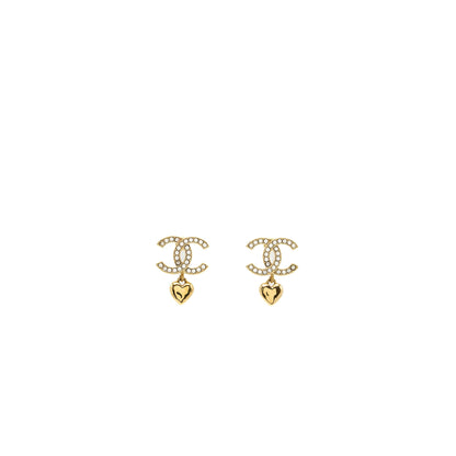 Chanel CC logo dropped earrings with Crystal Gold Tone