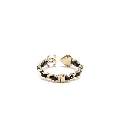 Chanel CC Heart Cuff Bracelet Pearl/Leather Light Gold Tone