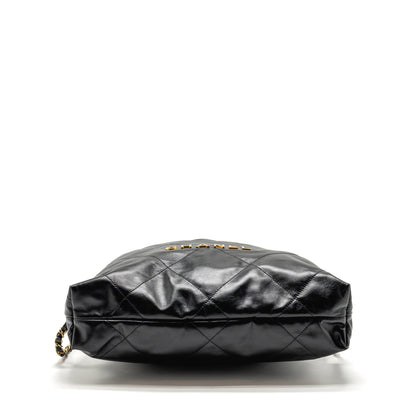 Chanel Large 22 Backpack Gold Letter Logo Shiny Calfskin Black GHW(microchip)