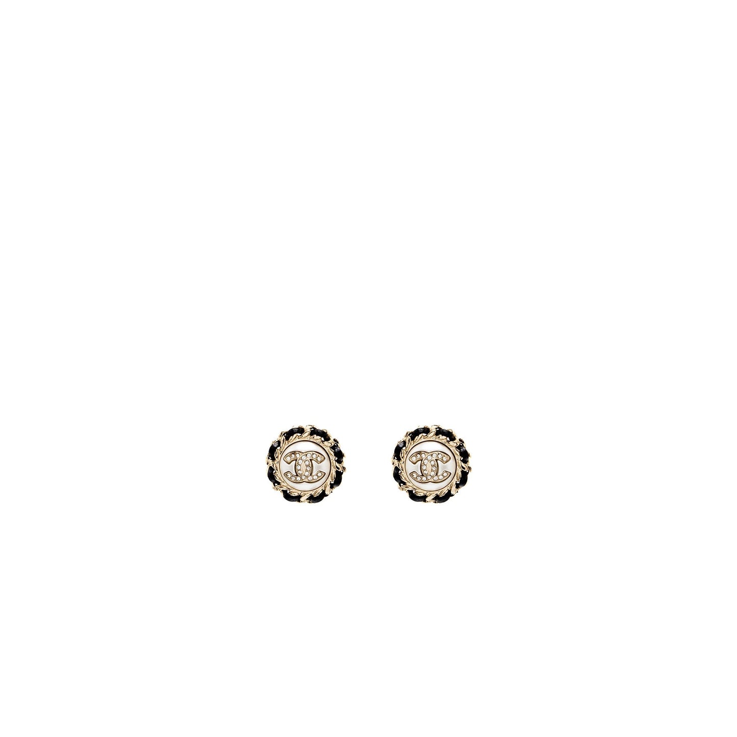 Chanel Round CC Logo Earrings Crystal/ Leather LGHW