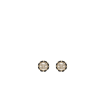 Chanel Round CC Logo Earrings Crystal/ Leather LGHW