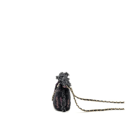 Chanel Small Bucket Bag Denim Black LGHW (Microchip)
