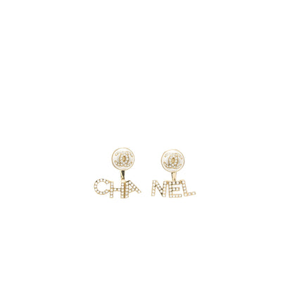 Chanel Letter/CC Logo Earrings Crystal/Pearl Light Gold Tone