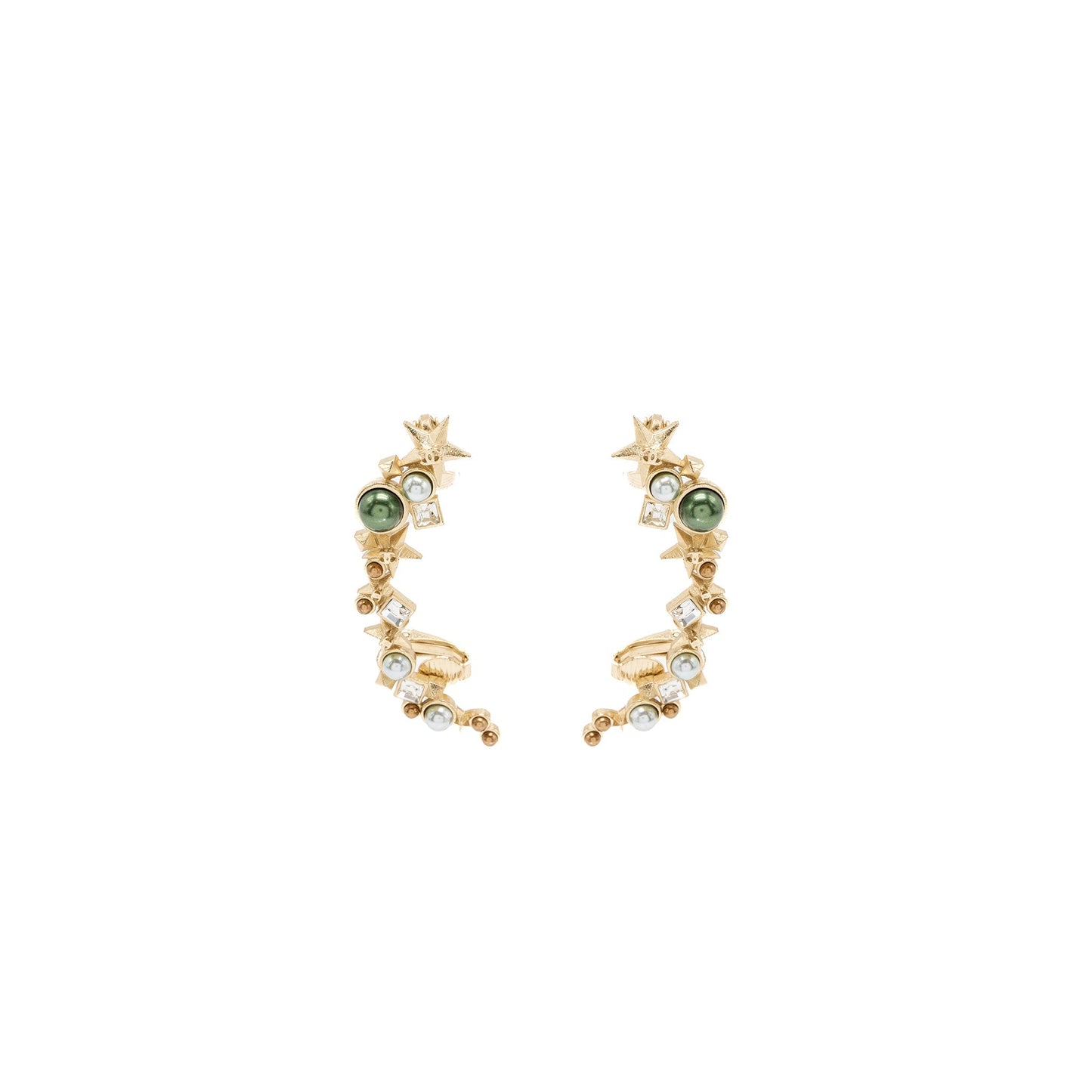 Chanel Star CC Logo Ear Clips Crystal/Pearl/Gold Tone