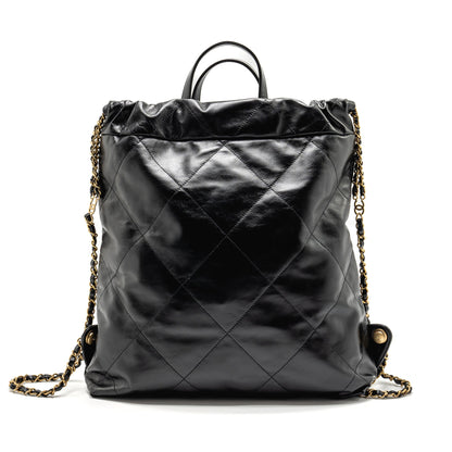 Chanel Large 22 Backpack Gold Letter Logo Shiny Calfskin Black GHW(microchip)