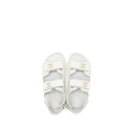 Chanel Size 38 Dad Sandals Caviar White LGHW