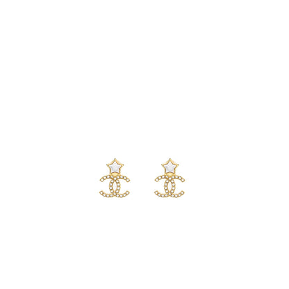 Chanel star and cc logo earrings light gold tone