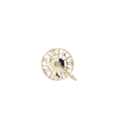 Chanel Strass spinning wheel pin brooch with Crystal / pearl Light Gold tone