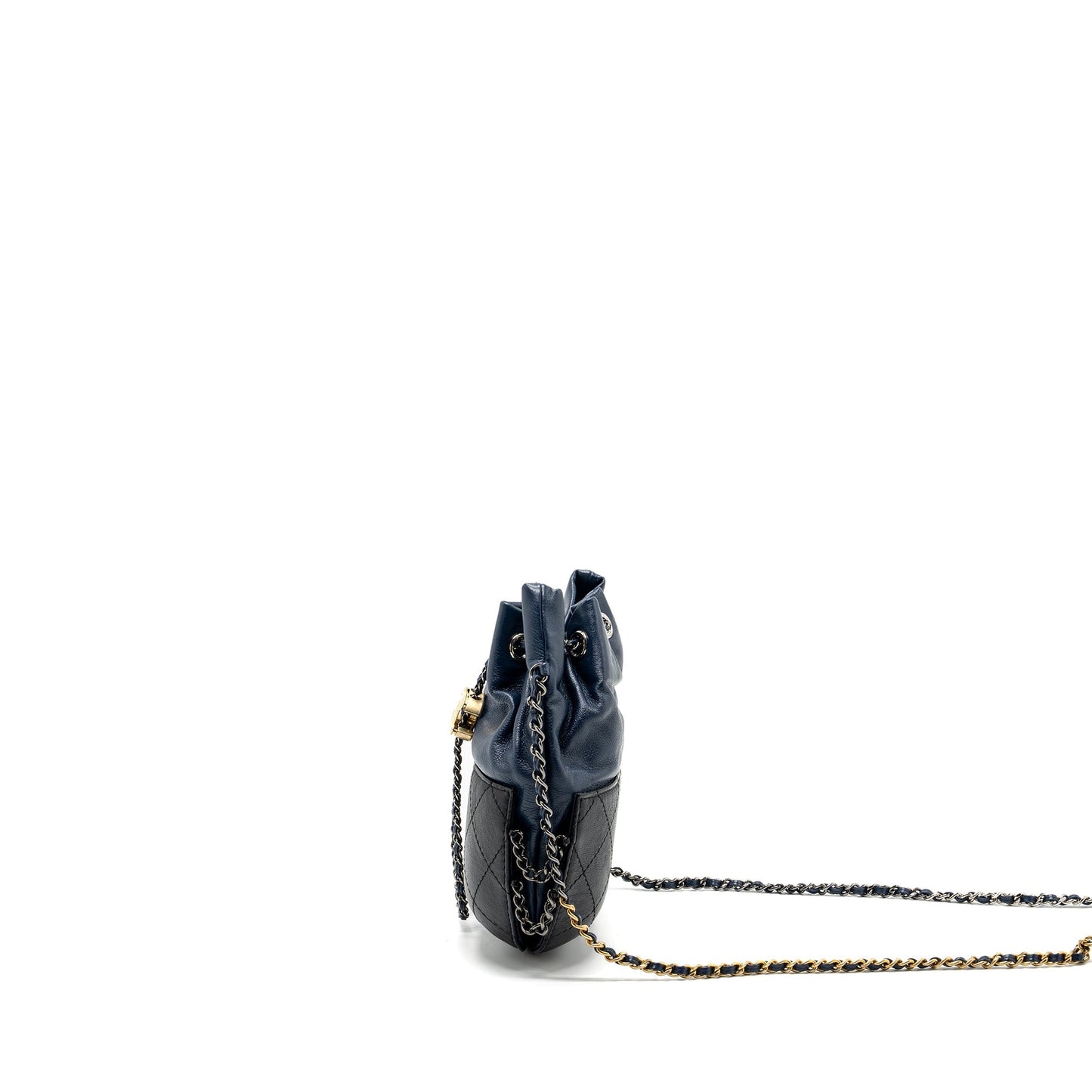 Chanel Small Bucket Bag Calfskin Navy/Black Multicolour Hardware