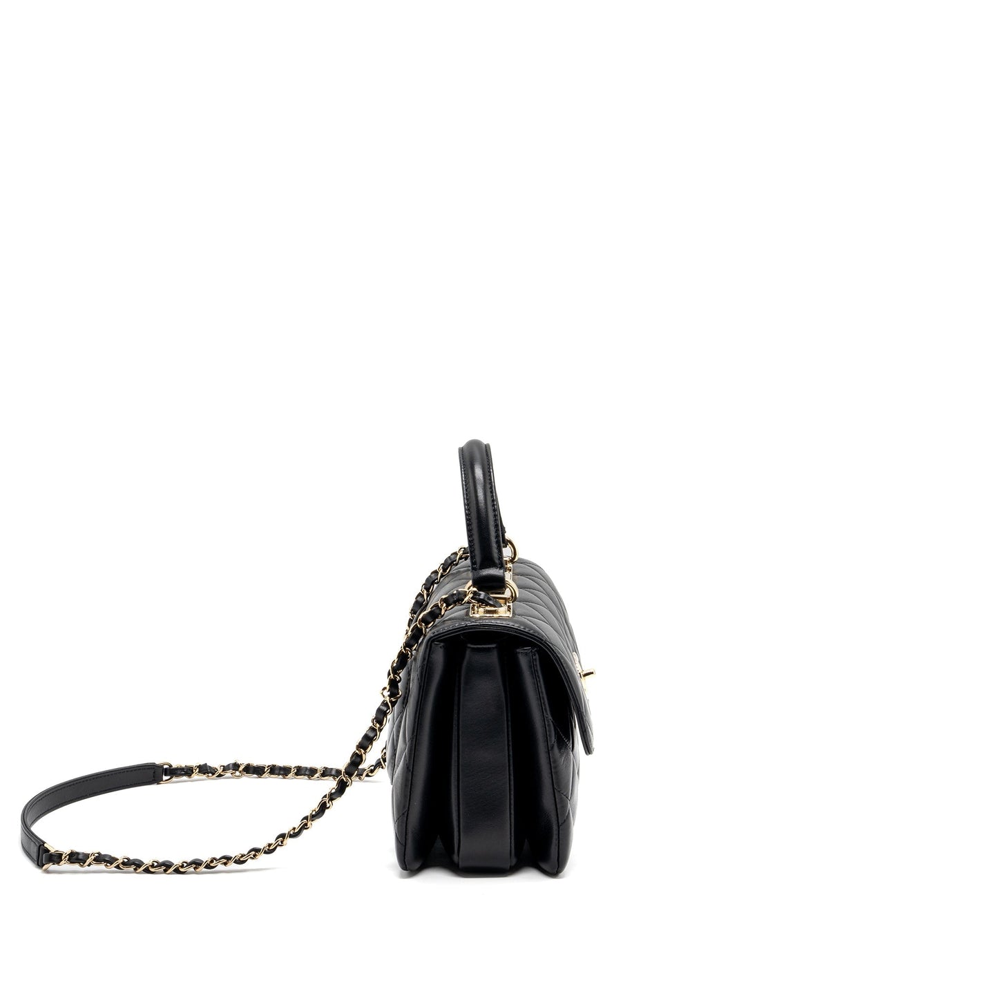 Chanel trendy CC flap bag with top handle lambskin black LGHW (microchip)