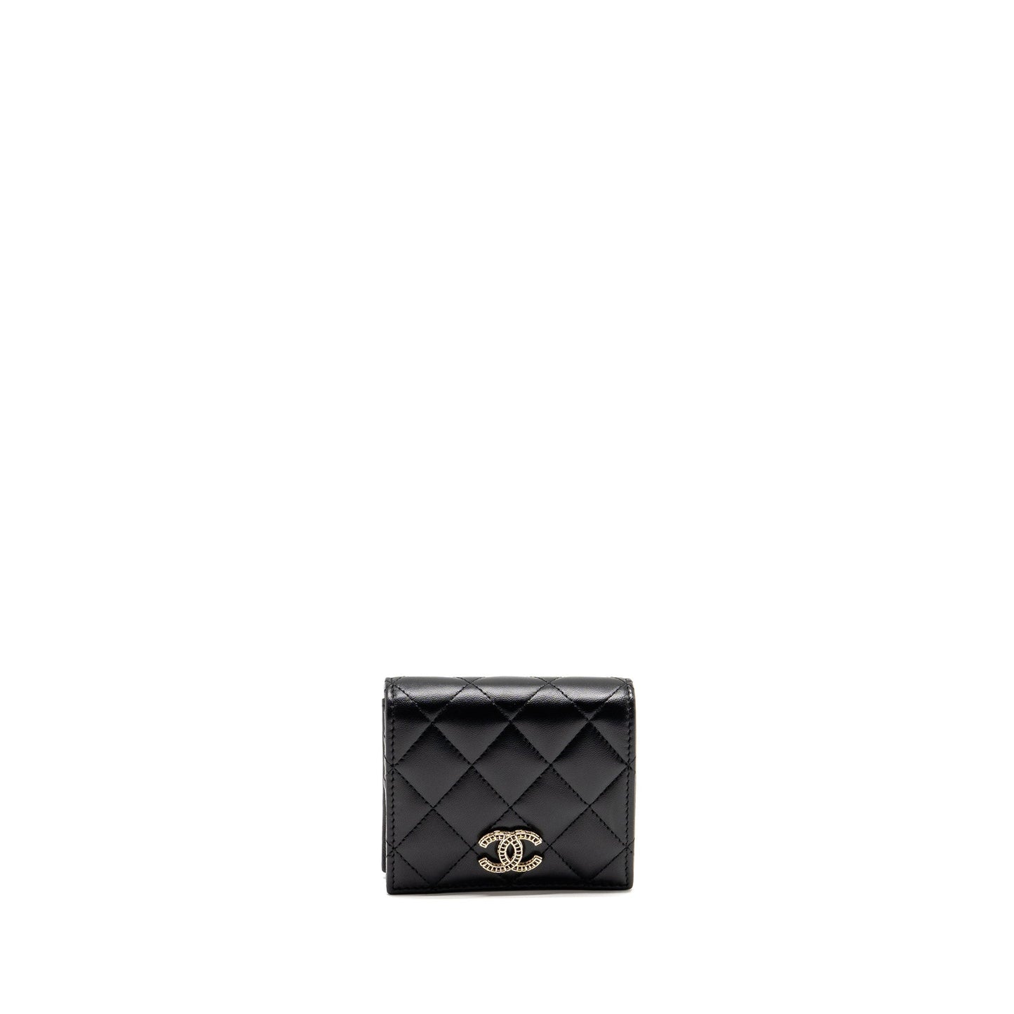 Chanel Detailed CC Logo Quilted Wallet Lambskin Black LGHW (Microchip)