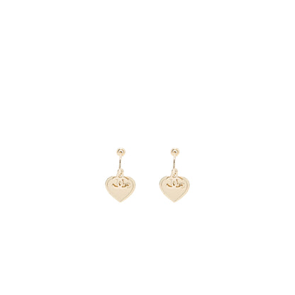 Chanel cc logo heart dropped earrings light gold tone