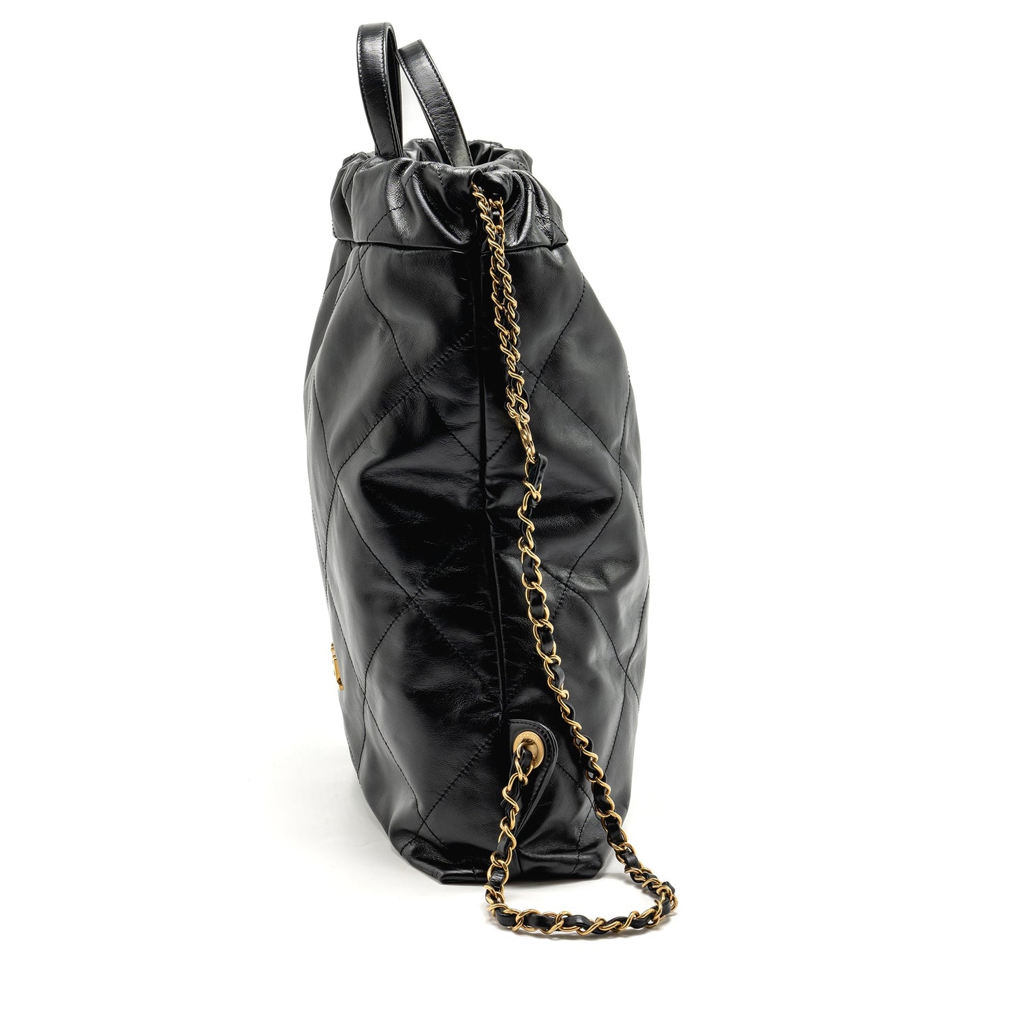 Chanel Large 22 Backpack Gold Letter Logo Shiny Calfskin Black GHW(microchip)