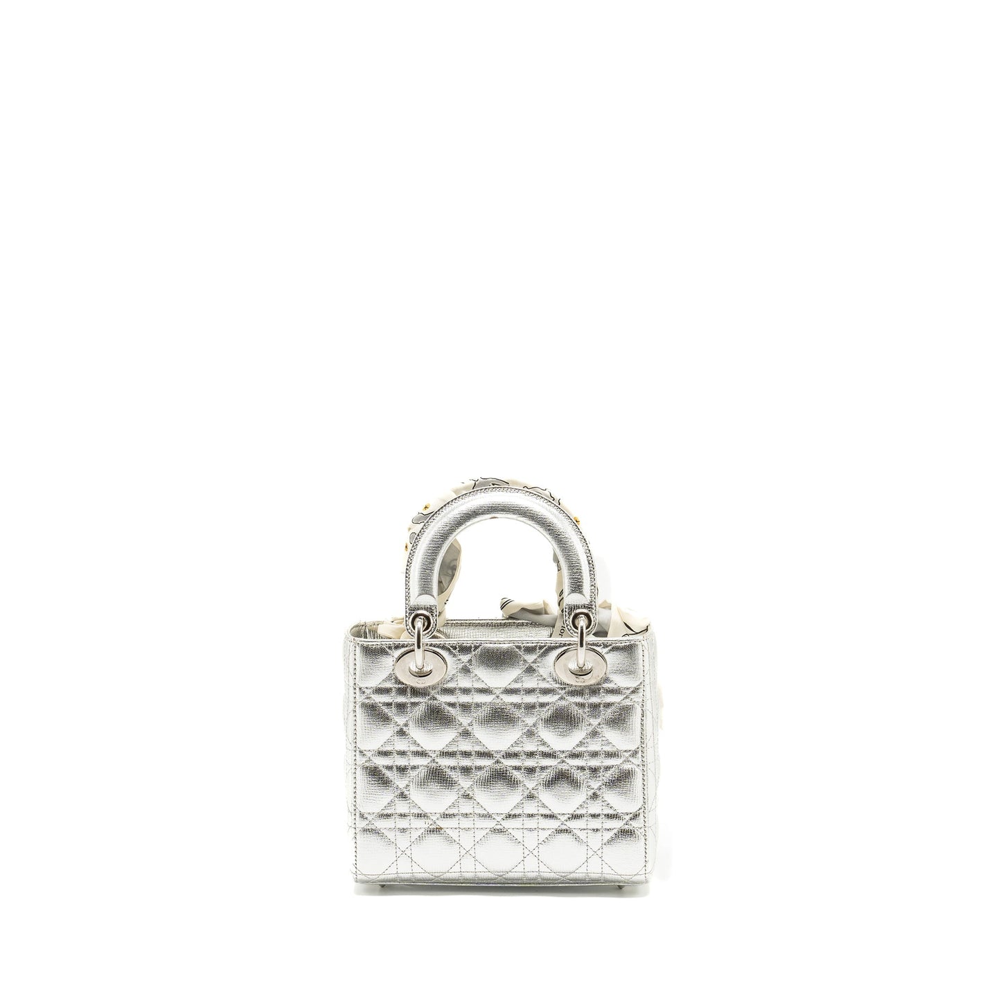 Dior Small My Lady Dior Cannage Calfskin Metallic Silver