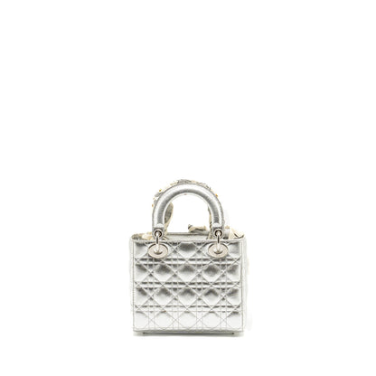 Dior Small My Lady Dior Cannage Calfskin Metallic Silver