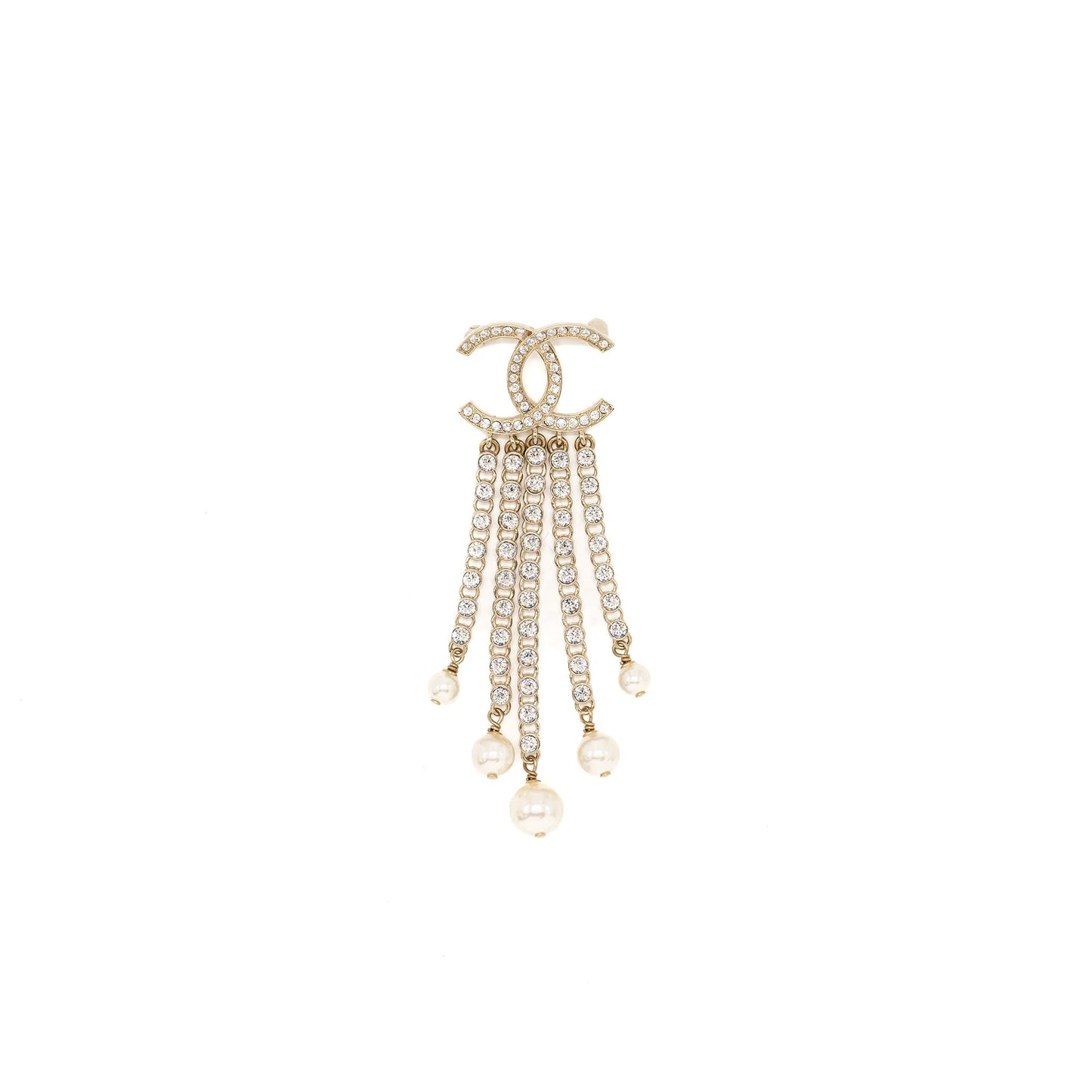 Chanel CC logo with crystal dropping brooch light gold tone