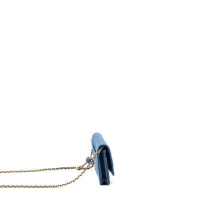 Chanel 22C Pearl Crush wallet on chain Denim blue GHW (microchip)