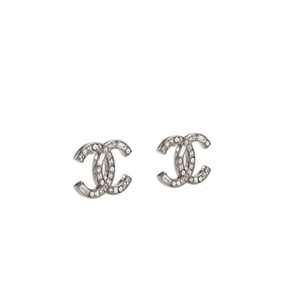 Chanel CC Earrings Crystal/Pearl Silver Tone