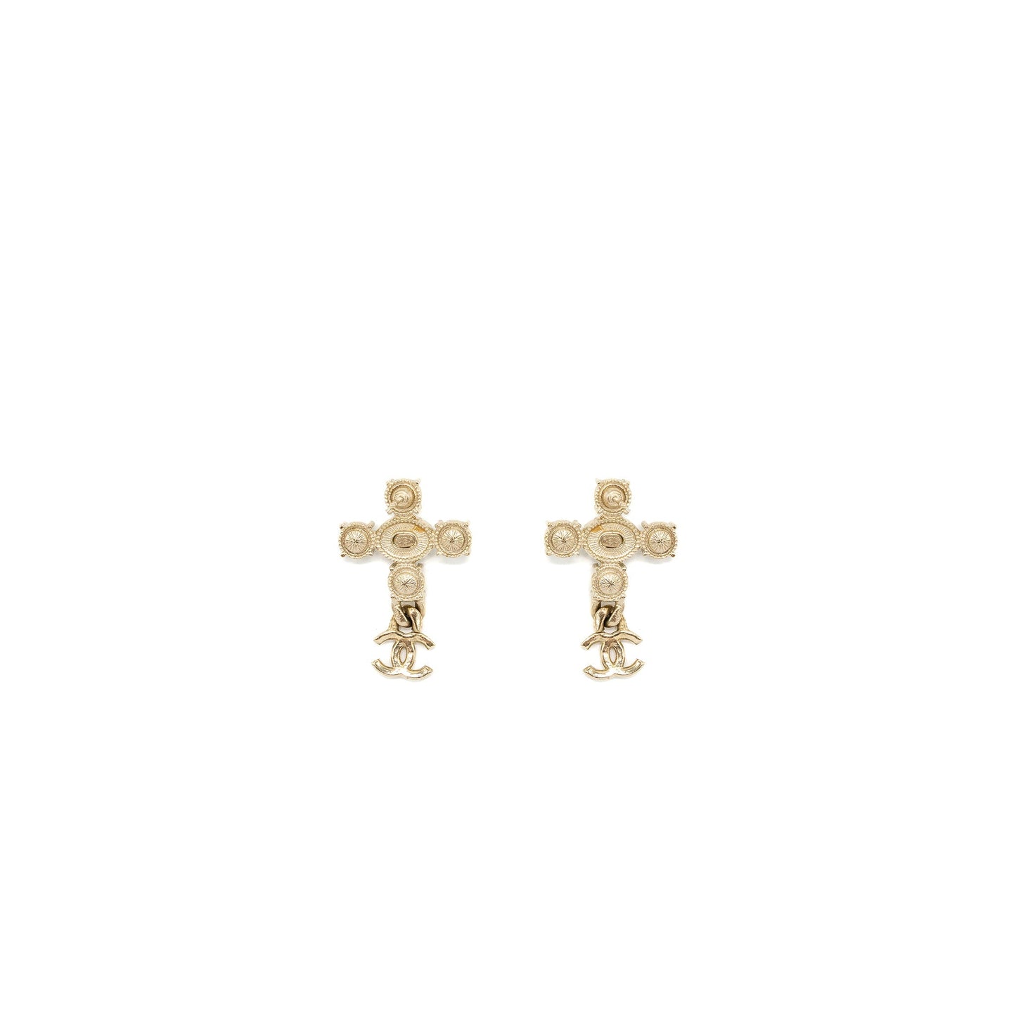 Chanel Cross earrings with CC Logo dropped, Crystal/ pearl Gold Tone