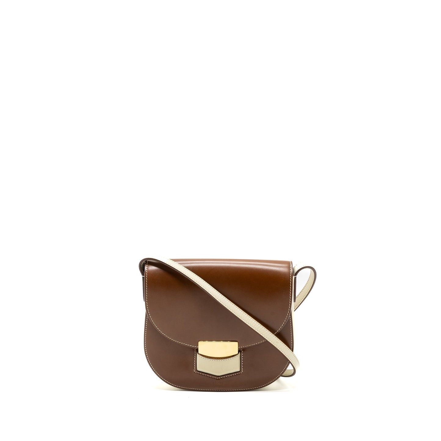 Luxury CELINE troutteur crossbody bag leather caramel / cream