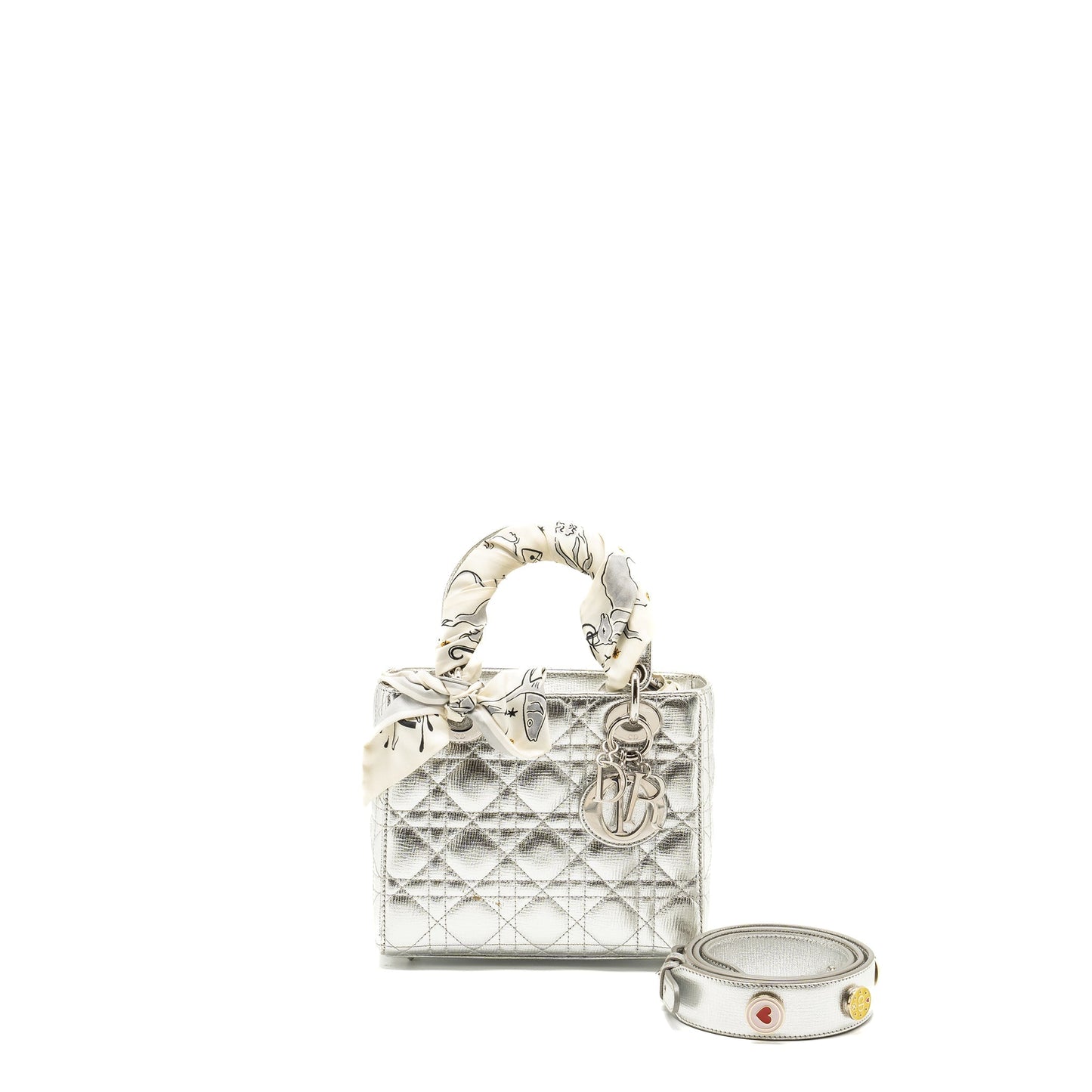 Dior Small My Lady Dior Cannage Calfskin Metallic Silver