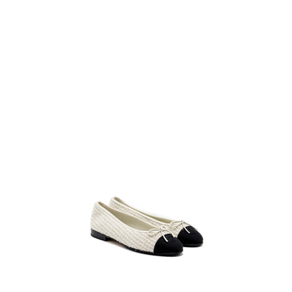 Chanel Size 37 Ballerinas Tweed/ Canvas Black/White/Multicolur