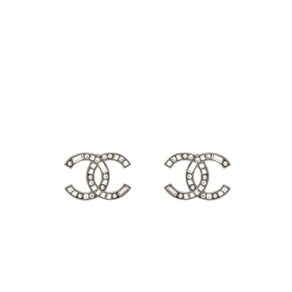 Chanel CC Earrings Crystal/Pearl Silver Tone