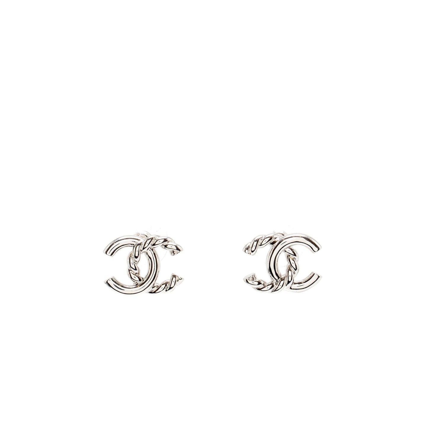 Chanel CC Logo Earrings Silver tone