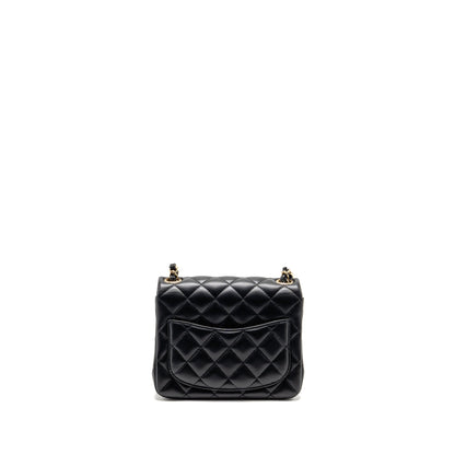 Chanel Mini Square Flap Bag Lambskin Black LGHW (Microchip)