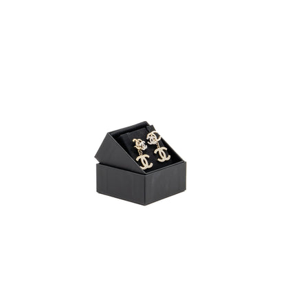 Chanel Triple CC Logo Earrings Light gold tone