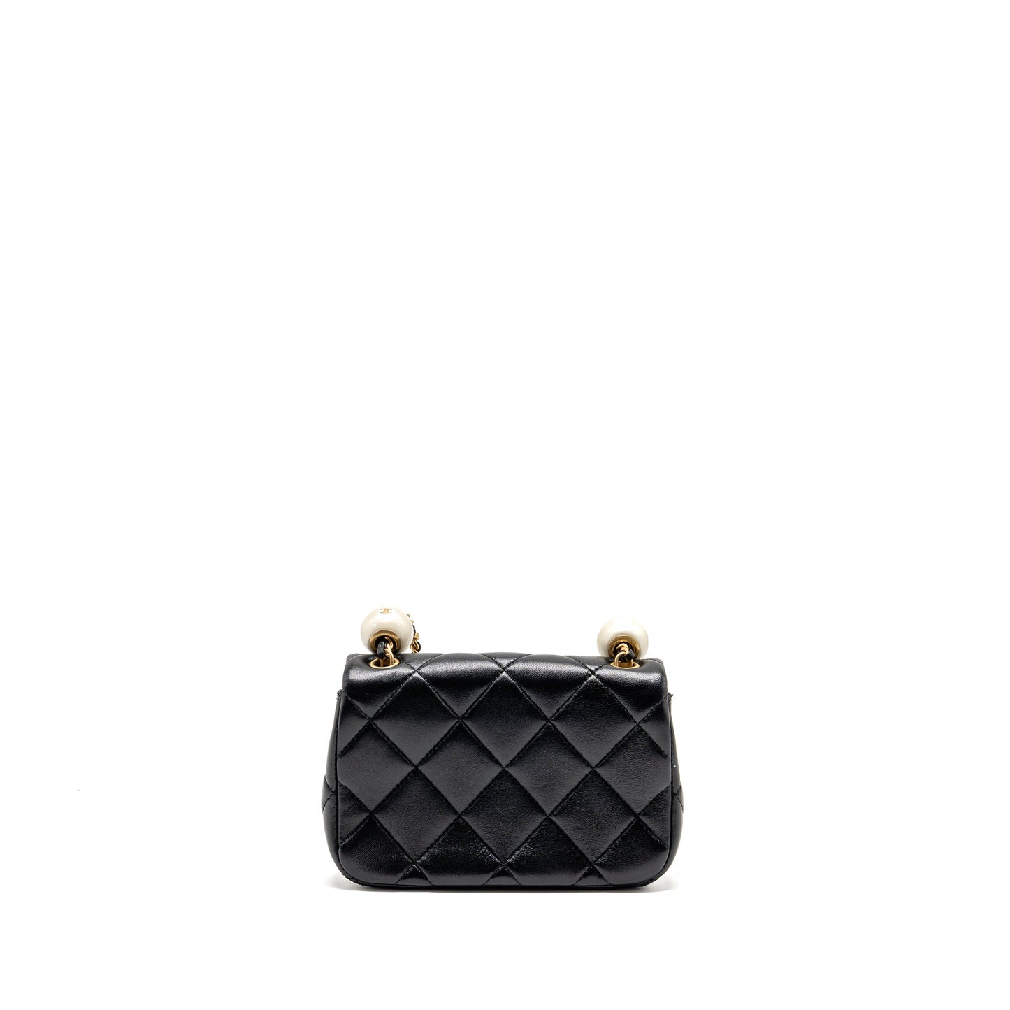 Chanel 24s Pearl Adjustable Chain Mini Flap Bag Lambskin Black GHW (microchip)