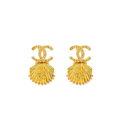 Chanel CC Shell Earrings Crystal Multicolour Gold Tone