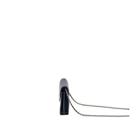 CHANEL Square Chevron Wallet On Chain Navy Caviar Navy SHW