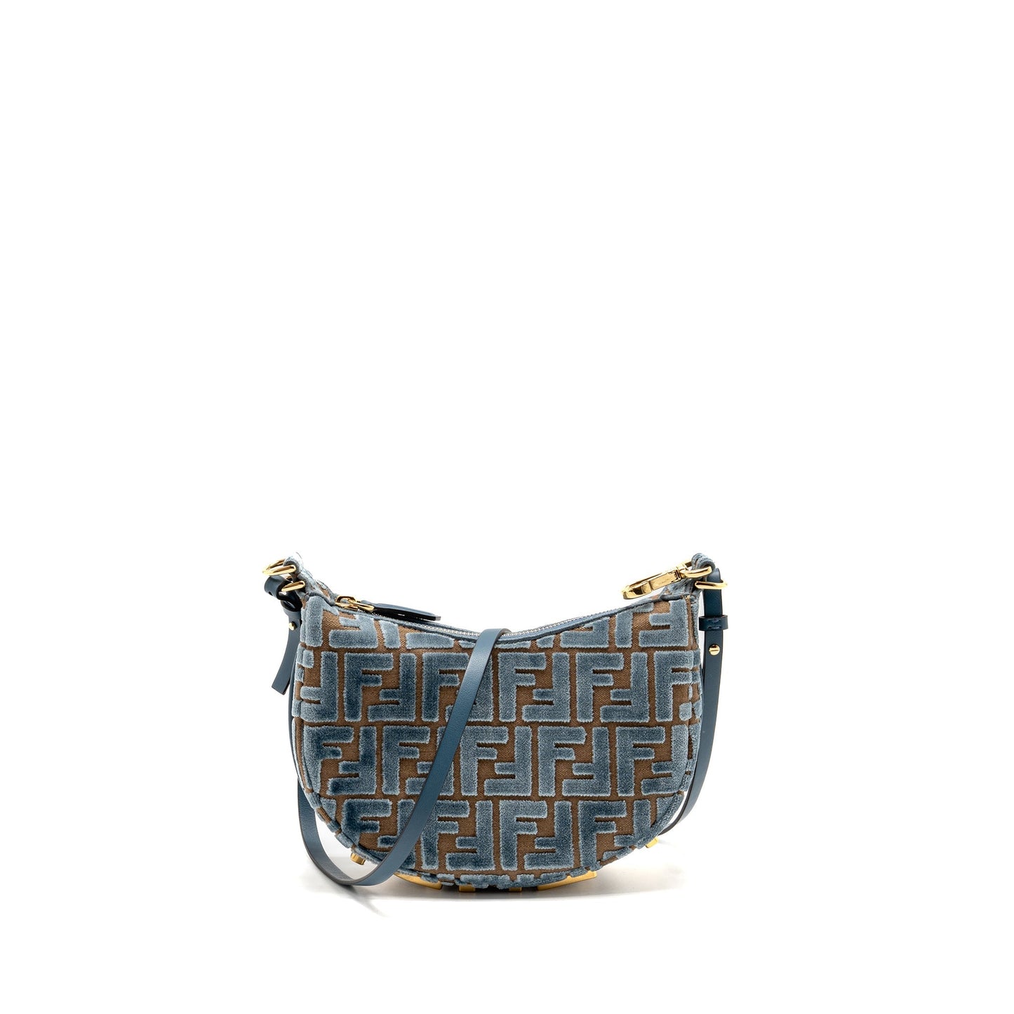 Fendi Fendigraphy Mini Purse Jacquard Velvet Light Blue/Brown