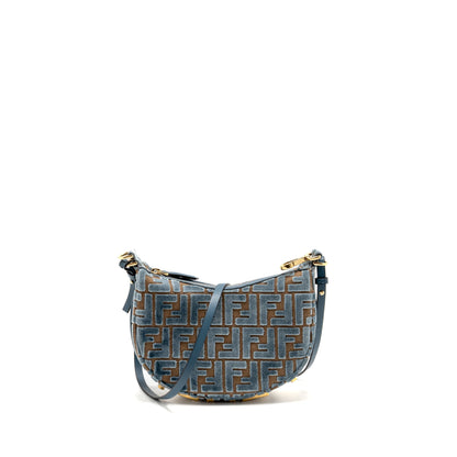 Fendi Fendigraphy Mini Purse Jacquard Velvet Light Blue/Brown