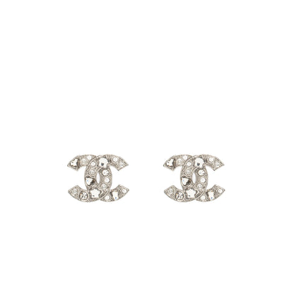 Chanel CC Logo Star Crystal/Pearl Earrings Silver Tone