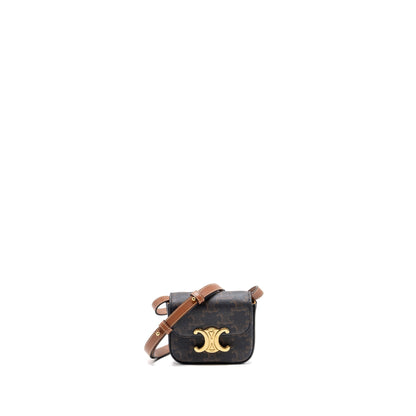 Celine Mini Claude Triomphe Canvas/ Calfskin Tan