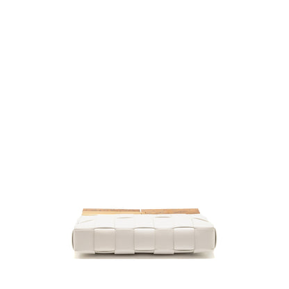 Bottega Veneta Cream Snap Clutch Purse Calfskin/Wood White Multicolour Hardware