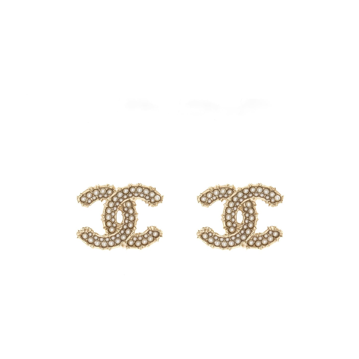 Chanel CC logo with mini pearl deco earrings light gold tone